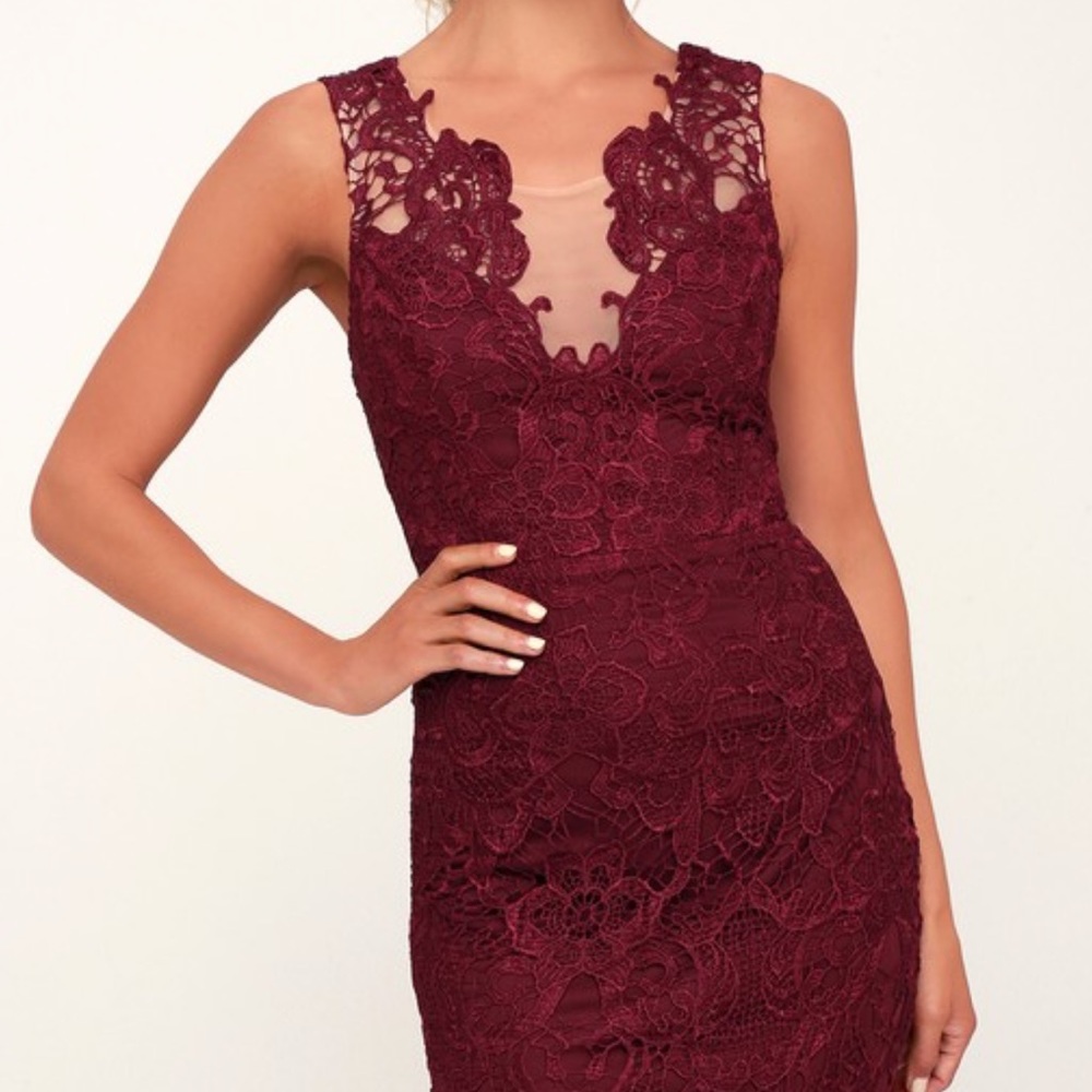 Lulus Last Dance Burgundy Lace Bodycon Dress